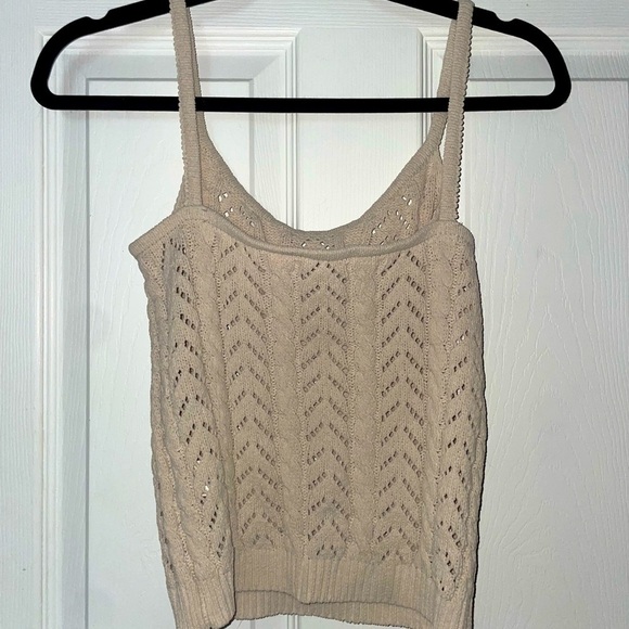 Women's Beige Crochet Knit Sleeveless Tank Top Medium - Picture 2 of 2